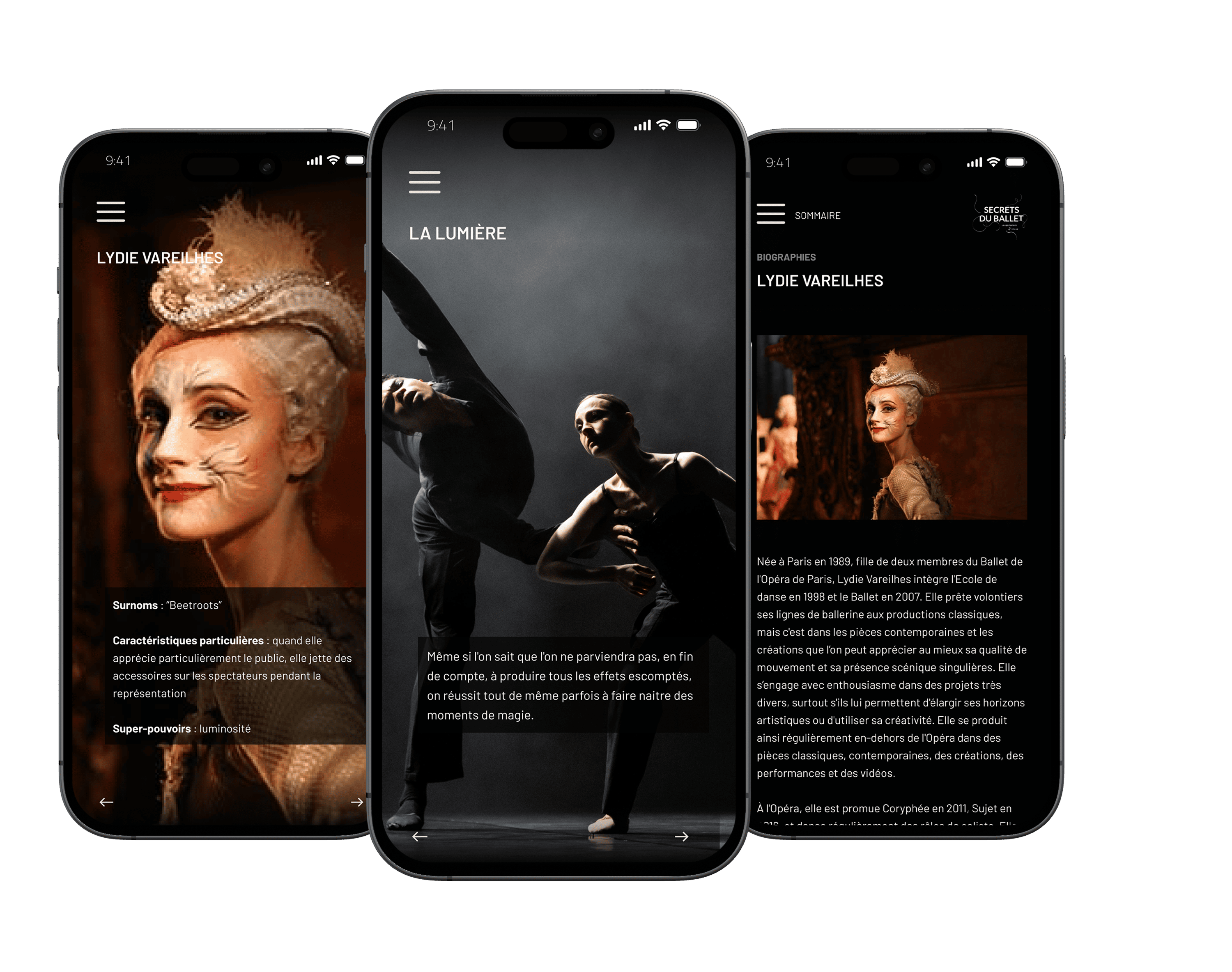 mockup of a secrets of the ballet interface